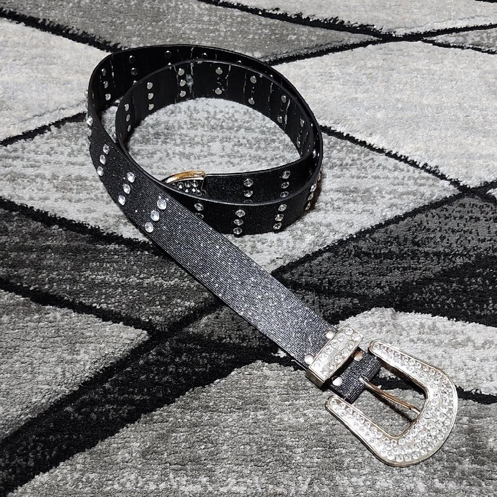 BLACK GLITTER METALLIC SHINE RHINESTONES L/XL WESTERN BELT